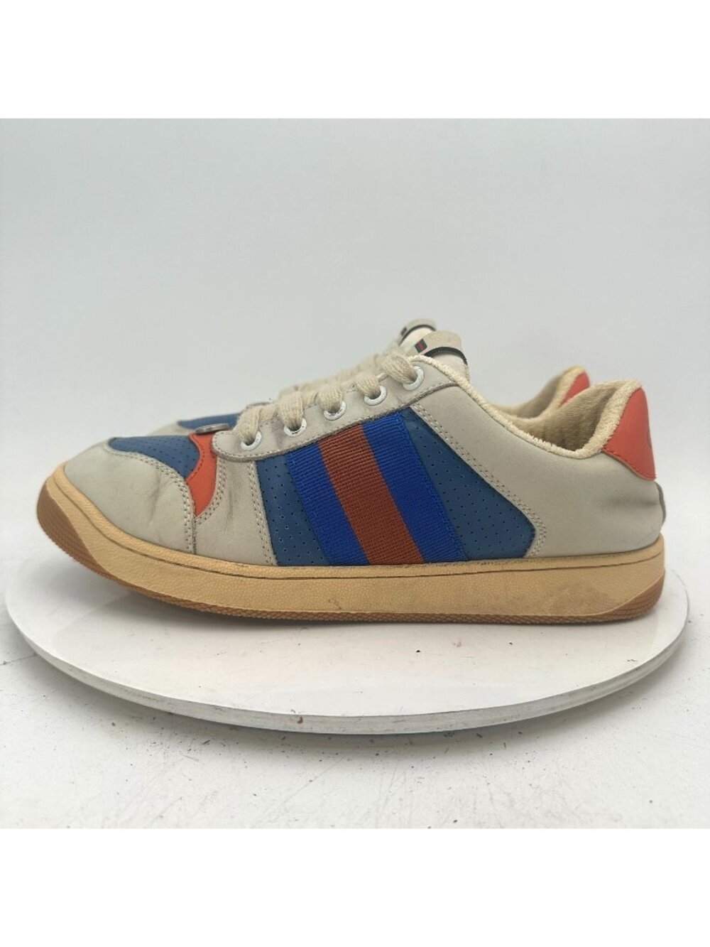Gucci Screener GG Men Size EU 41 US 8.5 Blue White Red Leather Lace Up Shoes